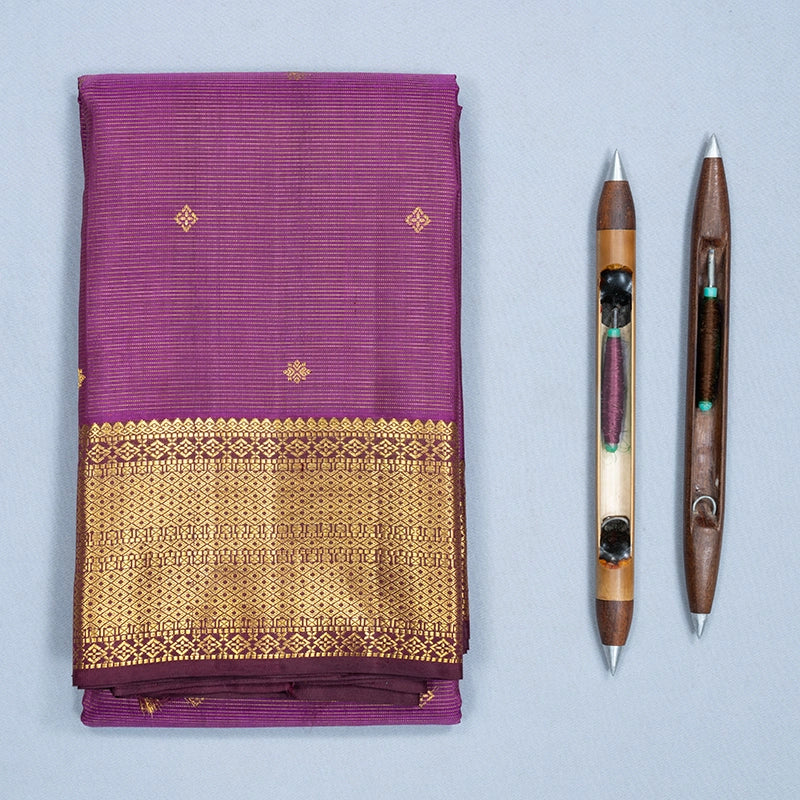 Hayagrivas Handloom Vadamalli Purple Kanjivaram Silk Saree with Burgundy Border KBF358F2-1