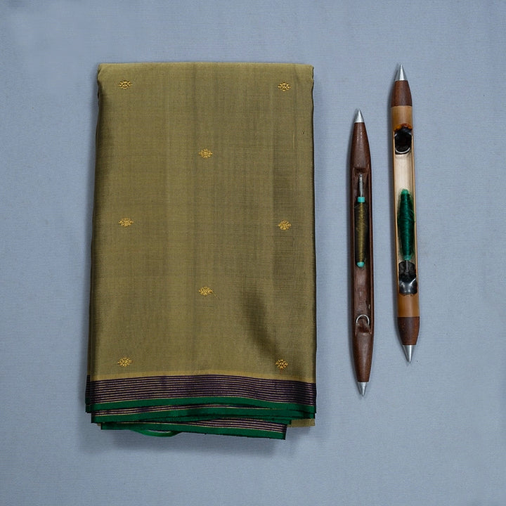 Hayagrivas Handloom Sage Green Kanjivaram Silk Saree KBF394F3-1