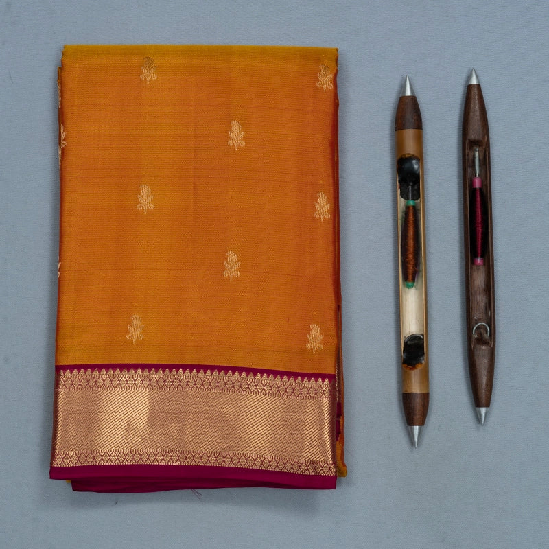 Hayagrivas Handloom Golden Orange Kanjivaram Silk Saree with Deep Pink Border KBF465F12-3
