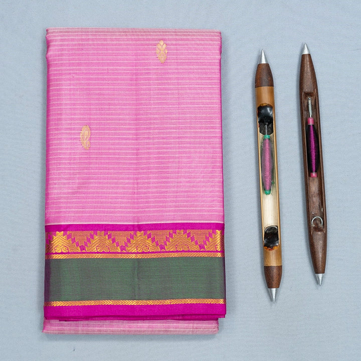 Hayagrivas Handloom Rose Pink Kanjivaram Silk Saree with Pink Border KBF486F3-2