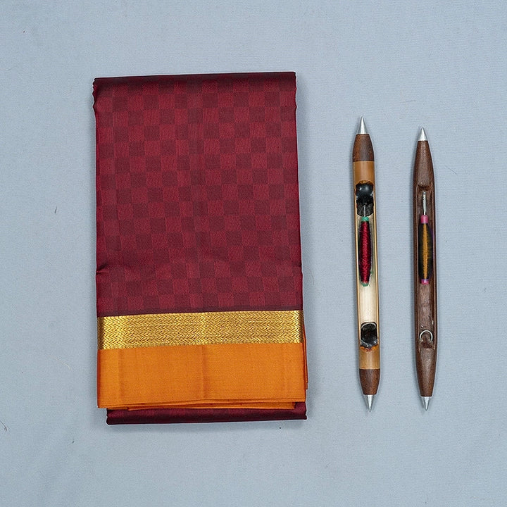 Hayagrivas Handloom Maroon Kanjivaram Silk Saree with Golden Orange Border KBF486F6-15