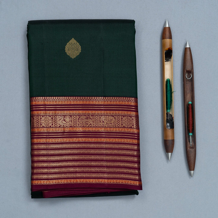 Hayagrivas Handloom Karum Pachai Kanjivaram Silk Saree with Burgundy Border KBF500F15-6