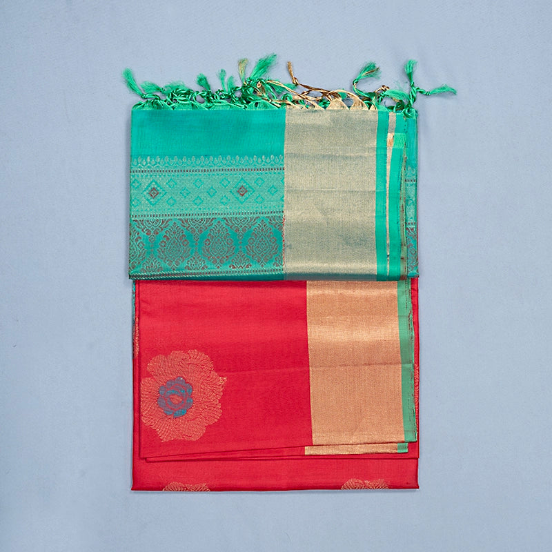 Hayagrivas Red Handloom Soft Silk Saree KBF501F1-2