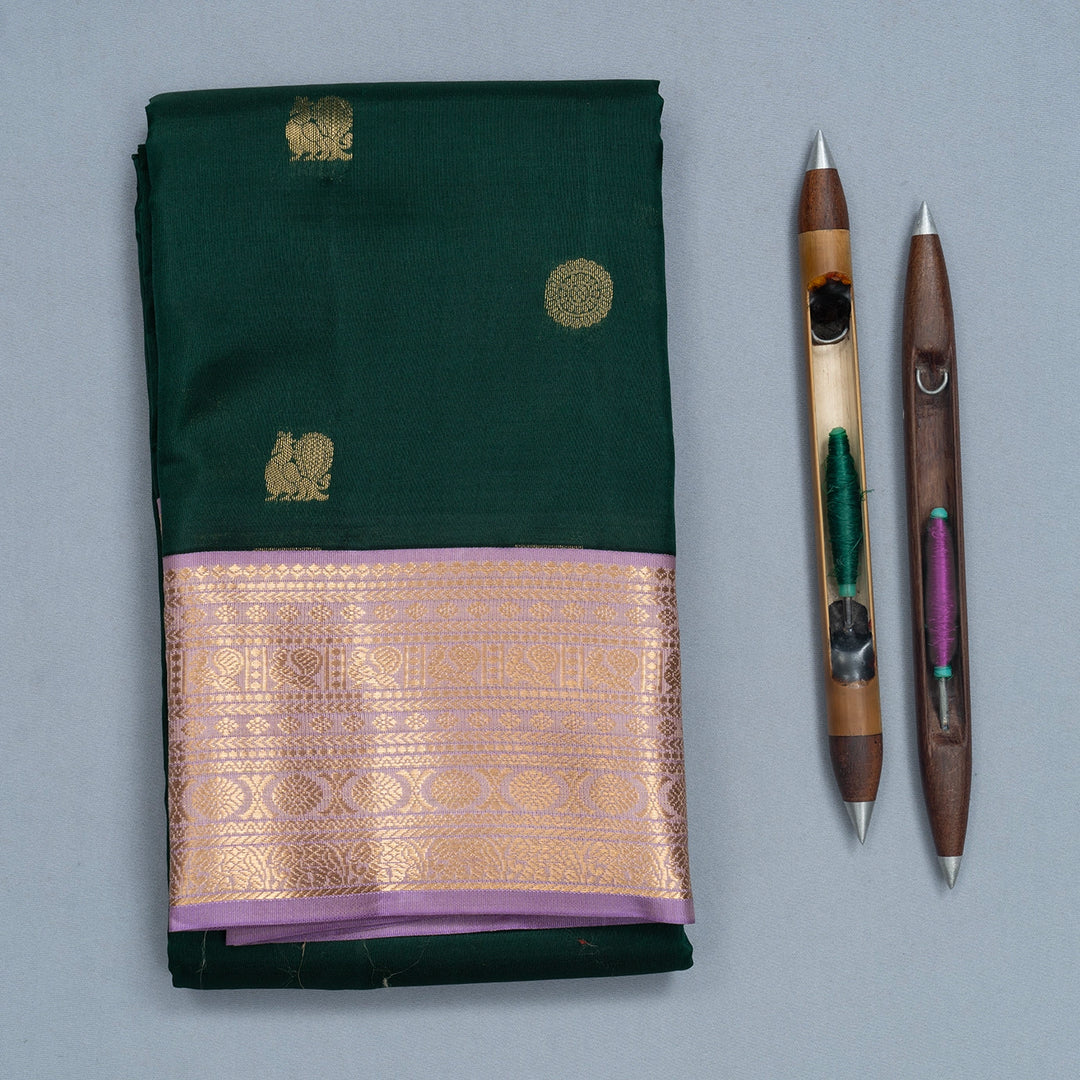 Hayagrivas Handloom Bottle Green Kanjivaram Silk Saree with Lilac Border KBF511F11-5