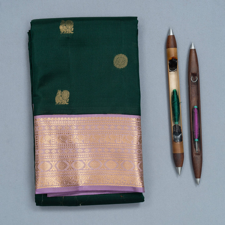 Hayagrivas Handloom Bottle Green Kanjivaram Silk Saree with Lilac Border KBF511F11-5