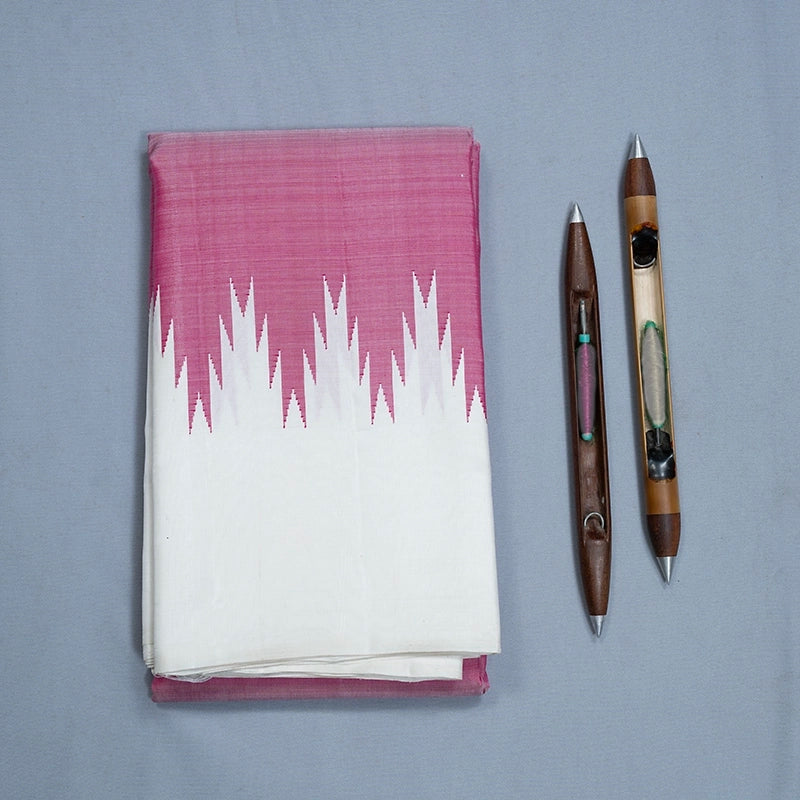Hayagrivas Handloom Rose Pink Kanjivaram Silk Saree with Half-White Temple Border KBF518G7-1