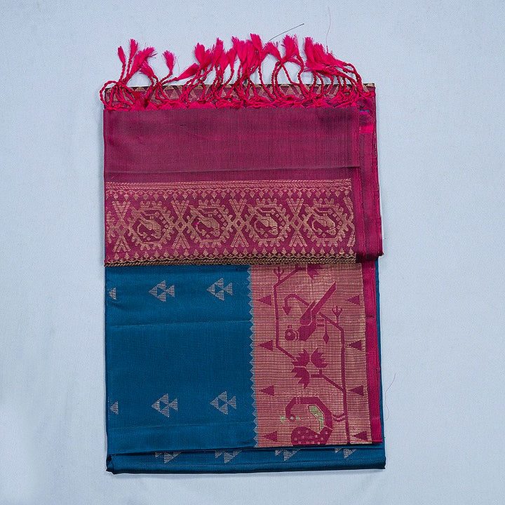 Hayagrivas Peacock Blue Handloom Soft Silk Saree KBF535G10-3
