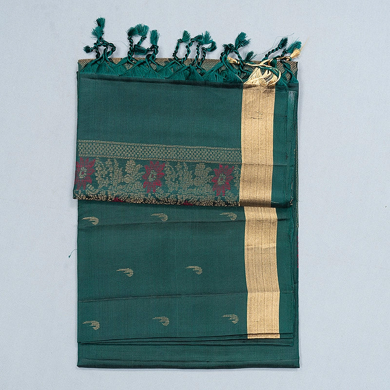 Hayagrivas Dark Green Handloom Soft Silk Saree KBF535G7-5