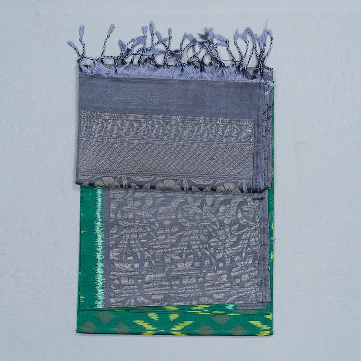 Hayagrivas Dark Green Handloom Ikkat Soft Silk Saree KBF535G8-2
