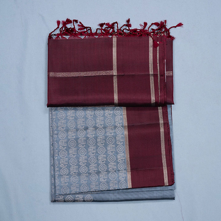 Hayagrivas Grey Handloom Soft Silk Saree KBF536G2-7