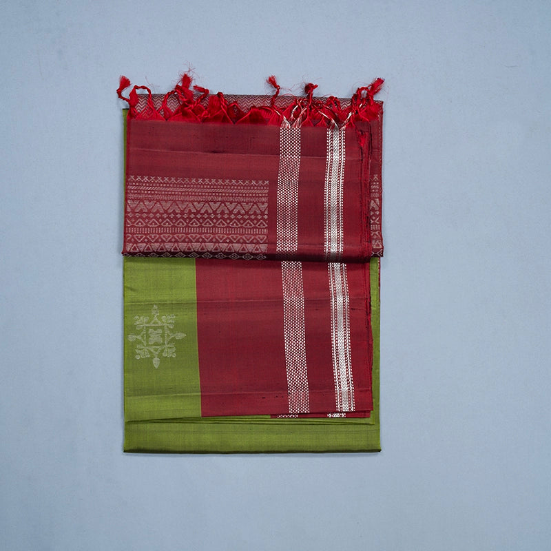 Hayagrivas Olive Green Handloom Soft Silk Saree KBF536G3-6
