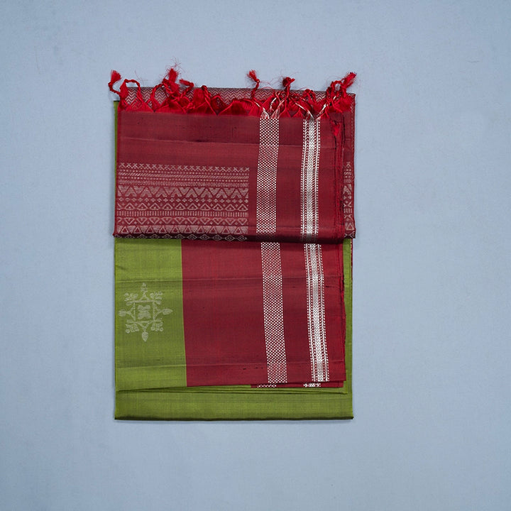 Hayagrivas Olive Green Handloom Soft Silk Saree KBF536G3-6