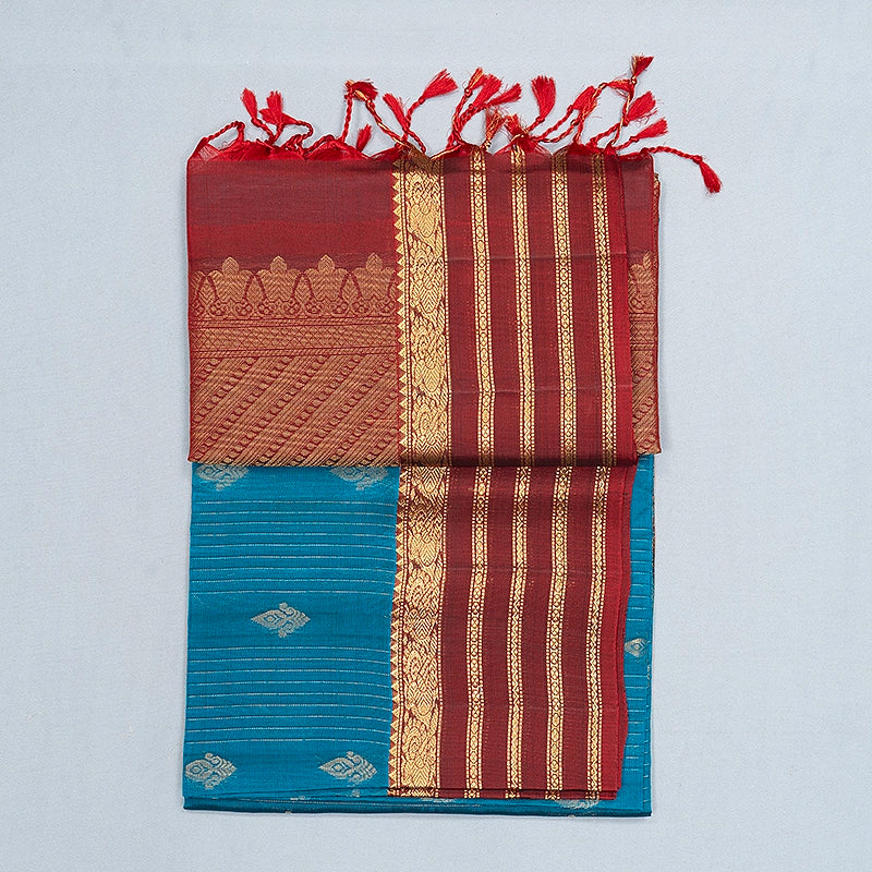 Hayagrivas Rama Blue Handloom Soft Silk Saree KBF549G1-1
