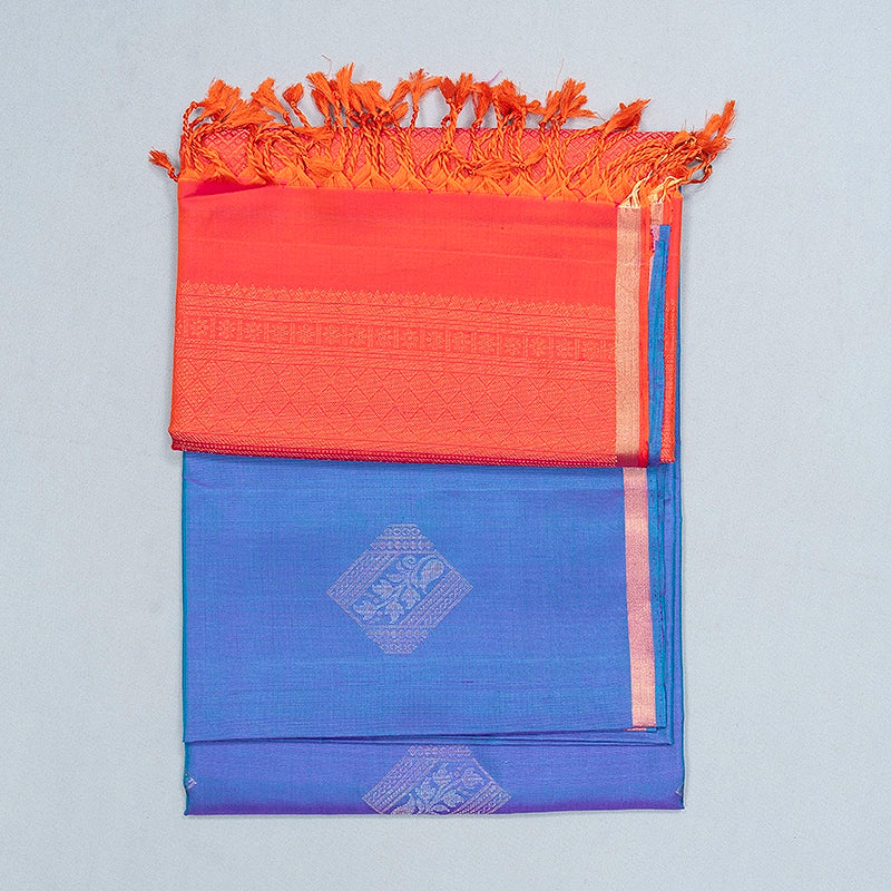 Hayagrivas Blue-Purple Handloom Soft Silk Saree KBF553G10-1