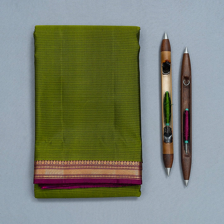 Hayagrivas Handloom Mehandi Green Kanjivaram Silk Saree with Purple Border KBF582G1-1