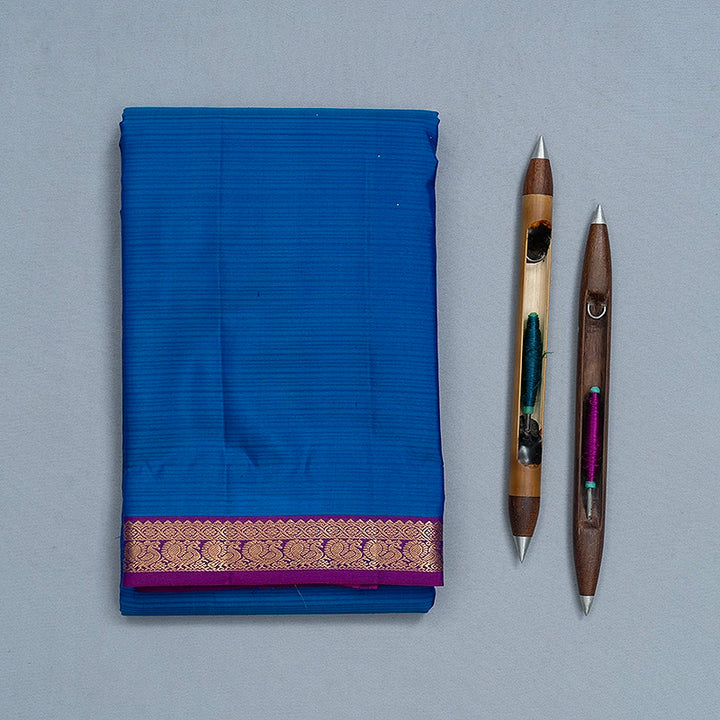Hayagrivas Handloom Ananda Blue Kanjivaram Silk Saree with Purple Border KBF582G1-13