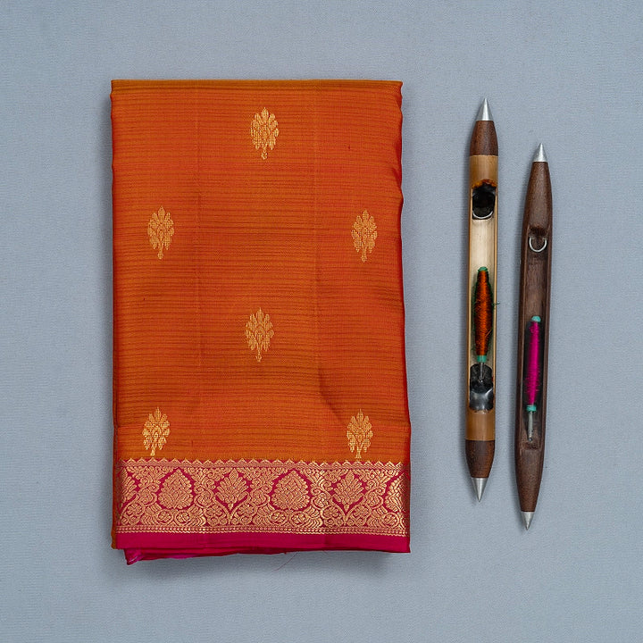Hayagrivas Handloom Golden Orange Kanjivaram Silk Saree with Pink Border KBF582G2-14