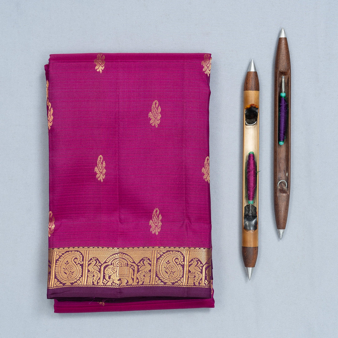Hayagrivas Handloom Magenta Kanjivaram Silk Saree with Purple Border KBF582G2-9