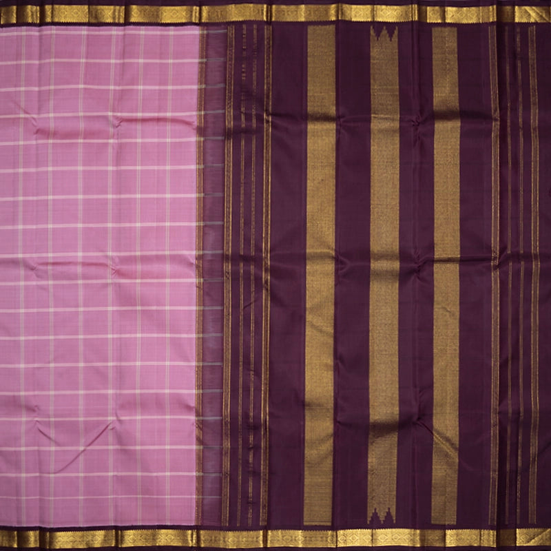Hayagrivas Handloom Rose Pink Kanjivaram Silk Saree with Burgundy Border KBF597G7-1