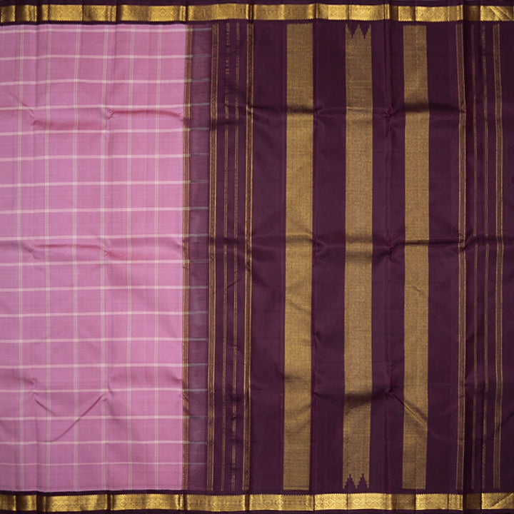 Hayagrivas Handloom Rose Pink Kanjivaram Silk Saree with Burgundy Border KBF597G7-1
