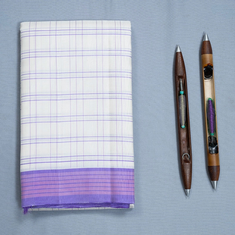 Hayagrivas Handloom Half-White Kanjivaram Silk Saree with Lilac Border KBF620G1-2