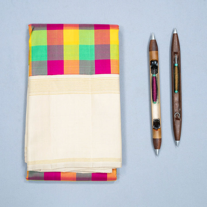 Hayagrivas Handloom Multicolour Checks Kanjivaram Silk Saree with Beige Border KBF638G1-3