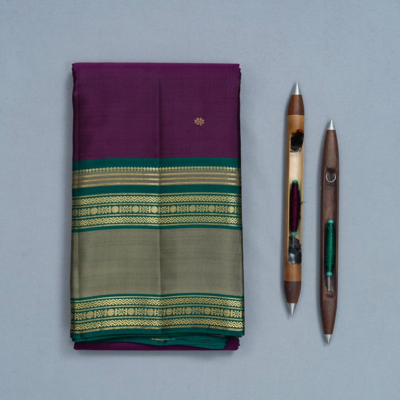 Hayagrivas Handloom Purple Kanjivaram Silk Saree with Ganga Jamuna Border KBF644G3-1