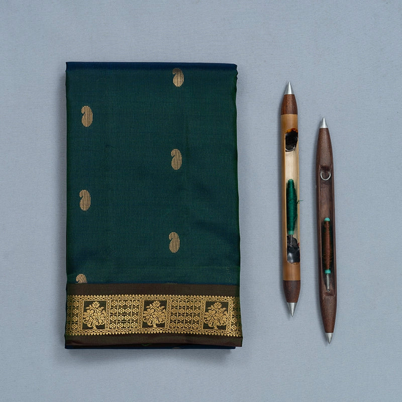 Hayagrivas Handloom Peacock Green Kanjivaram Silk Saree with Manthalir Border KBF688G1-14