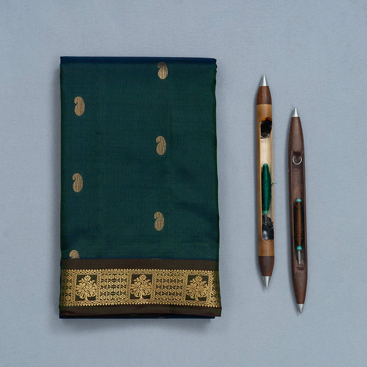 Hayagrivas Handloom Peacock Green Kanjivaram Silk Saree with Manthalir Border KBF688G1-14
