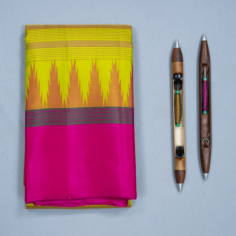 Hayagrivas Handloom Lime Green Kanjivaram Silk Saree with Ganga Jamuna Border KBF713G3-1