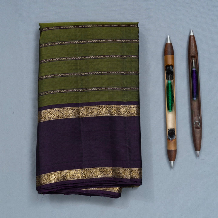 Hayagrivas Handloom Mehandi Green Kanjivaram Silk Saree with Nagapazham Border KBF719G1-1