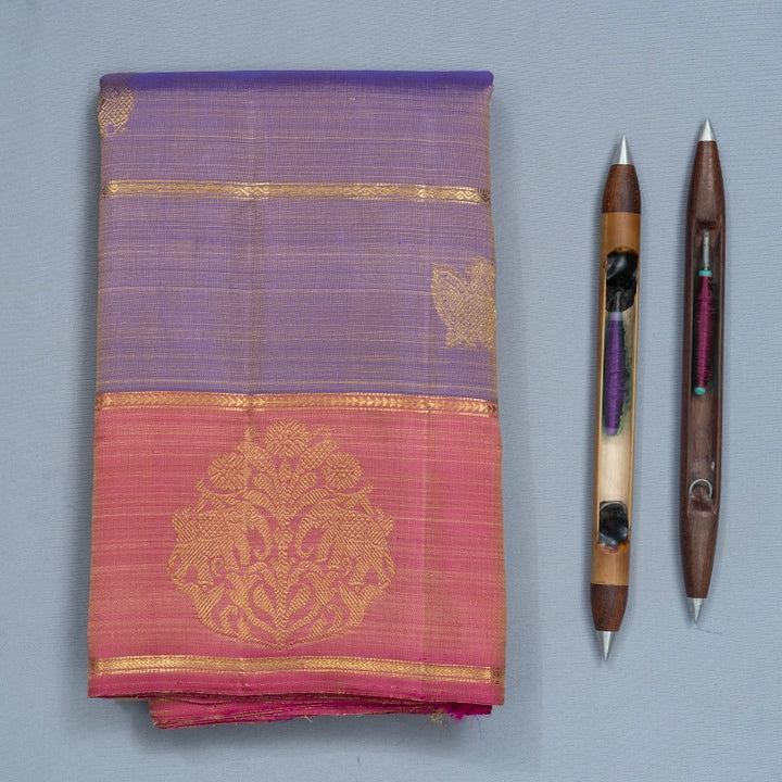 Hayagrivas Handloom Beige Kanjivaram Silk Saree with Pink Border KBF719G3-1