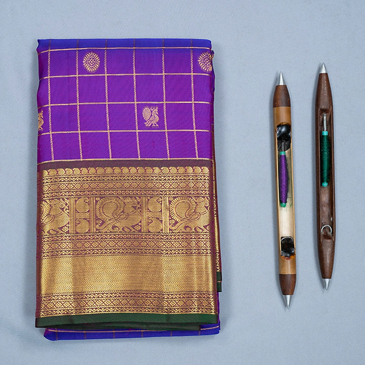 Hayagrivas Handloom Purple Kanjivaram Silk Saree with Manthalir Border KBF731G4-2