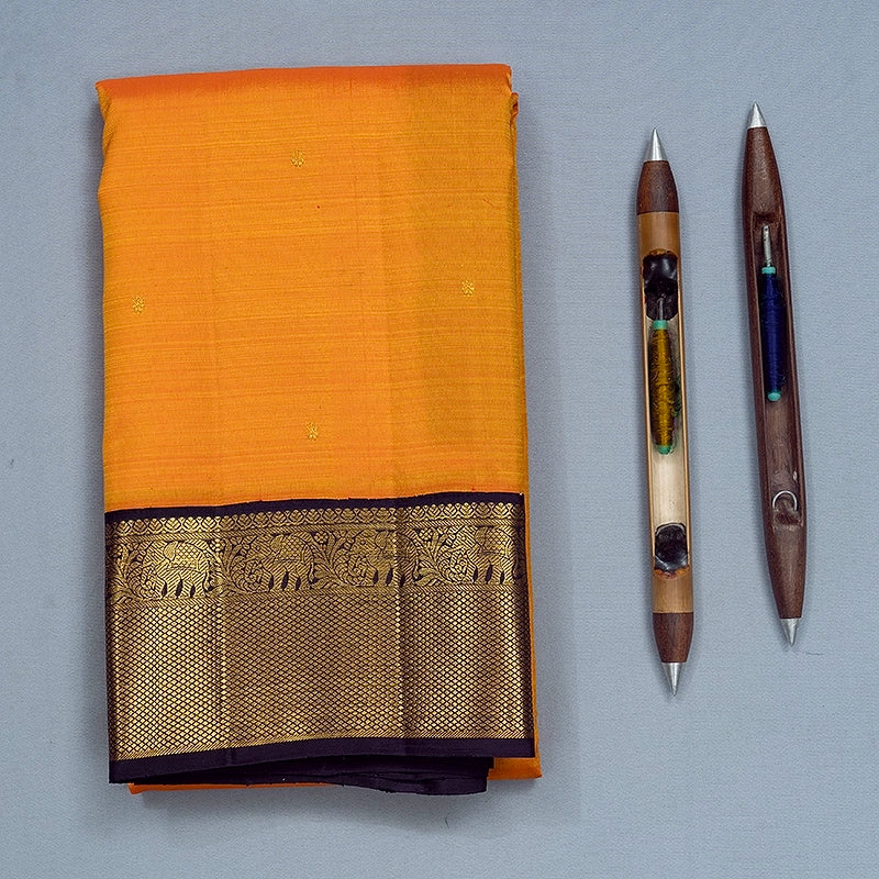 Hayagrivas Handloom Mambazham Orange Kanjivaram Silk Saree with Deep Jamun Border KBF741H1-2