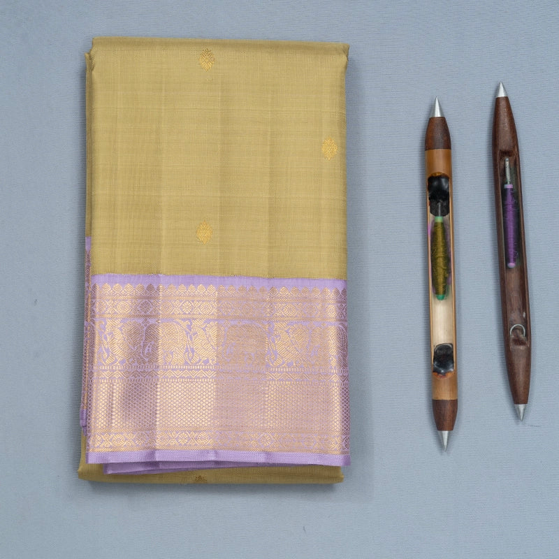 Hayagrivas Handloom Sage Green Kanjivaram Silk Saree with Lilac Border KBF741H1-4