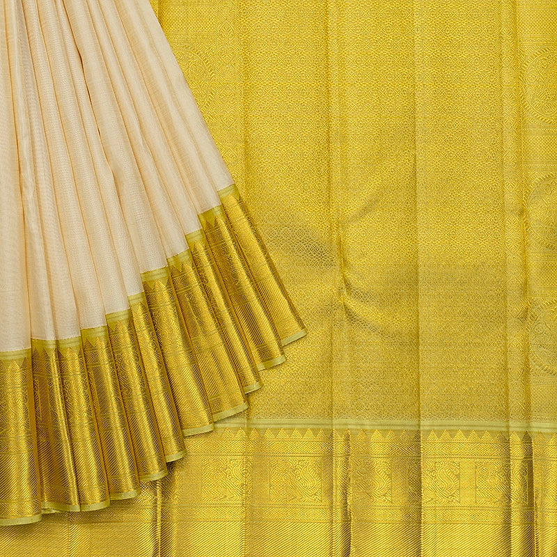 Hayagrivas Handloom Half-White Kanjivaram Silk Saree with Pista Green Border KBF741H2-2