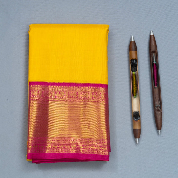 Hayagrivas Handloom Mambazham Yellow Kanjivaram Silk Saree with Pink Border KBF741H2-3