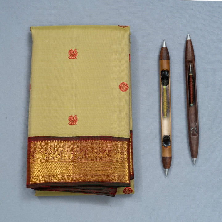 Hayagrivas Handloom Mild Elaichi Green Kanjivaram Silk Saree with Manthalir Border KBF741H3-1