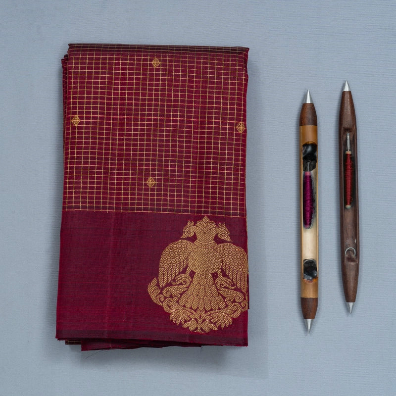 Hayagrivas Handloom Wine Maroon Kanjivaram Silk Saree KBF742H10-1