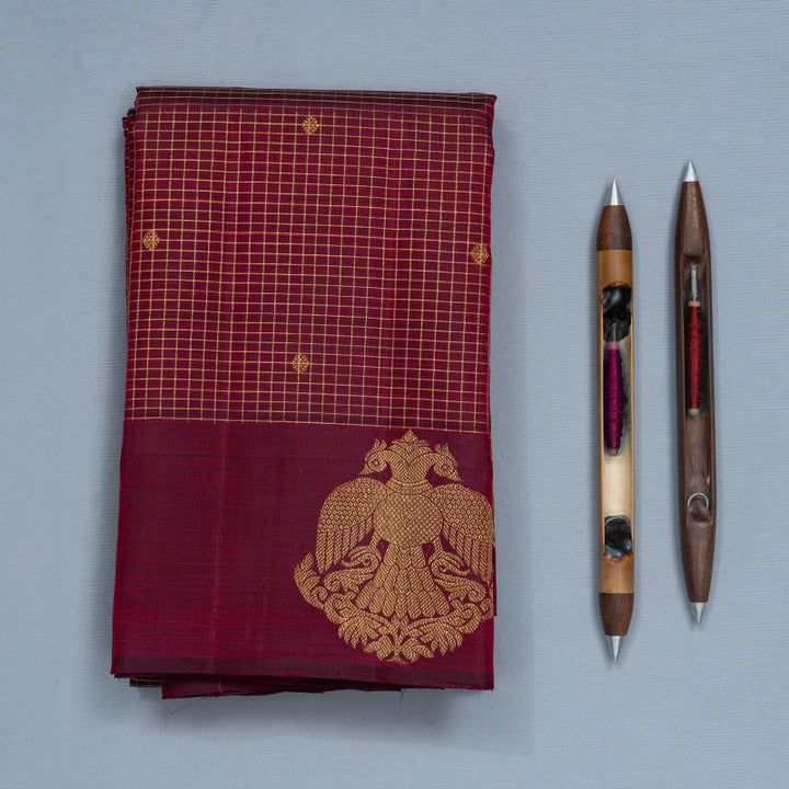 Hayagrivas Handloom Wine Maroon Kanjivaram Silk Saree KBF742H10-1