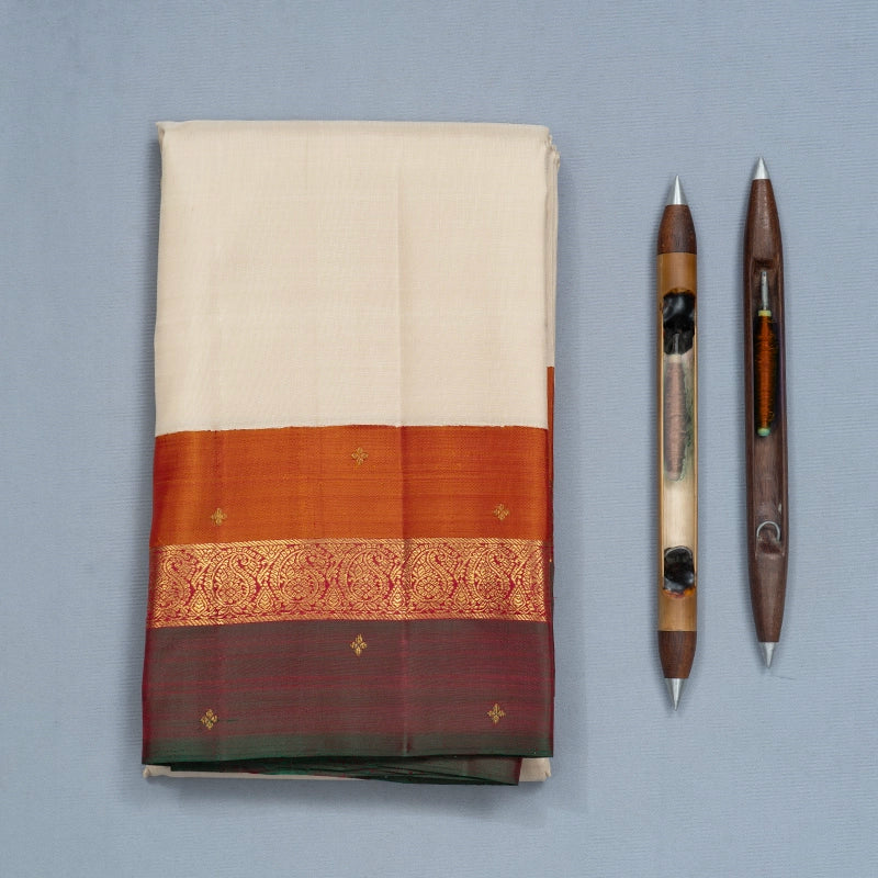 Hayagrivas Handloom Half-White Kanjivaram Silk Saree KBF742H9-1