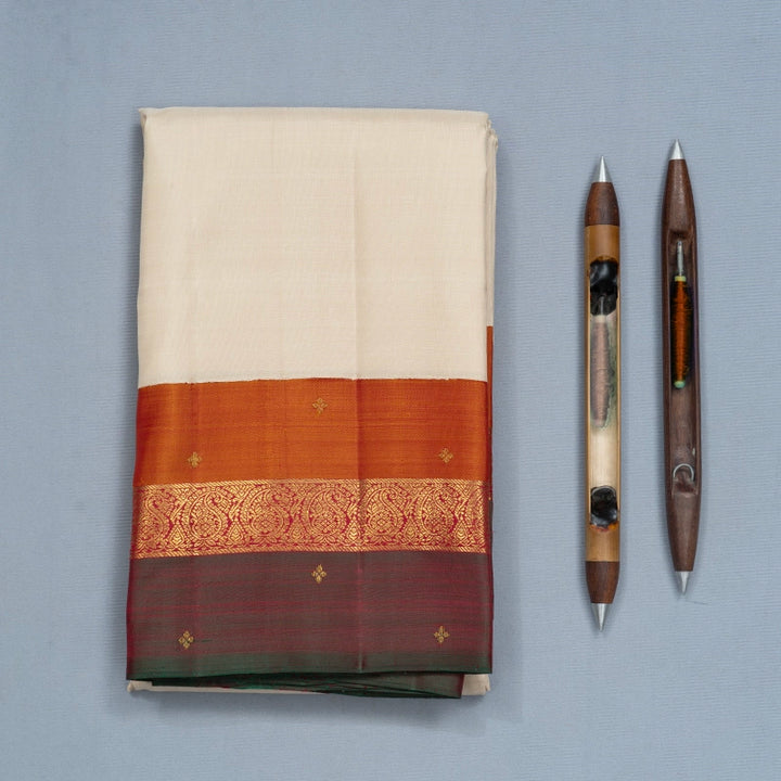 Hayagrivas Handloom Half-White Kanjivaram Silk Saree KBF742H9-1