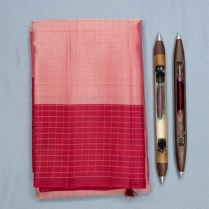 Hayagrivas Handloom Peach Pink Kanjivaram Silk Saree with Maroon Border KBF777H7-2