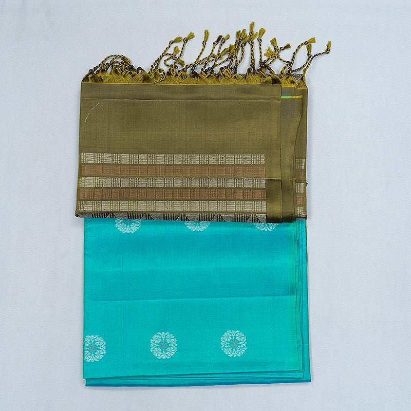 Hayagrivas Aqua Green Handloom Soft Silk Saree KBF863H1-3