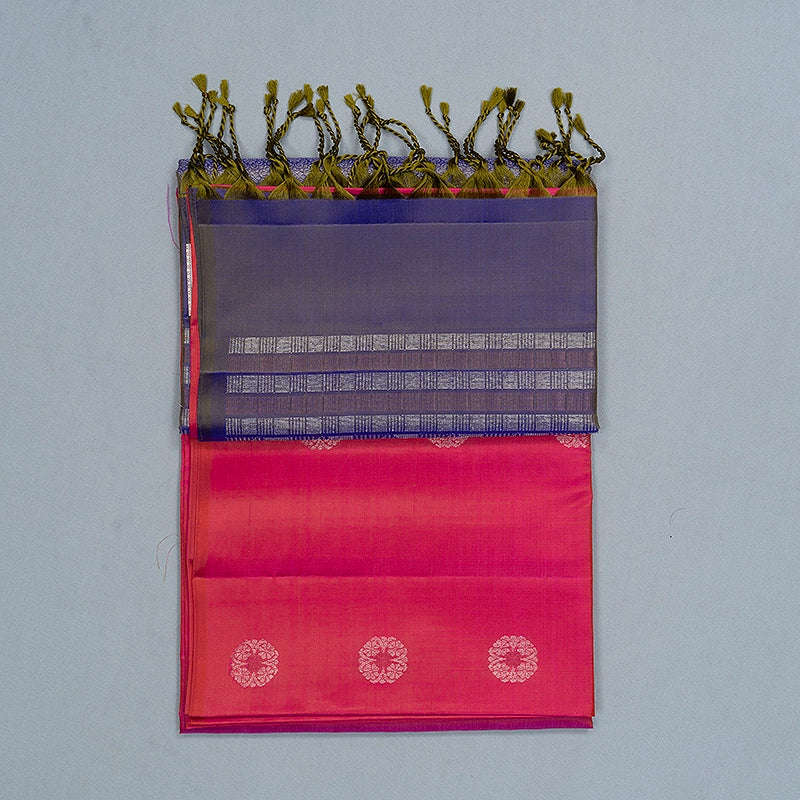 Hayagrivas Orangish-Pink Handloom Soft Silk Saree KBF863H1-9