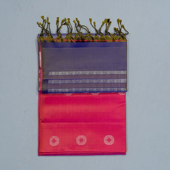 Hayagrivas Orangish-Pink Handloom Soft Silk Saree KBF863H1-9