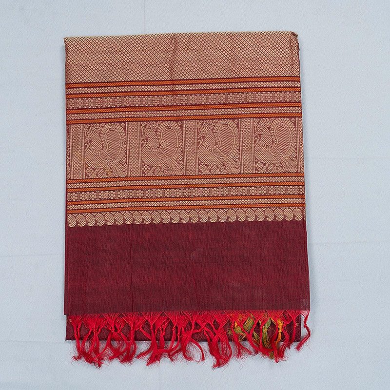 Hayagrivas Wine Maroon Handloom Kanchi Cotton Saree SSCBF132H24-1