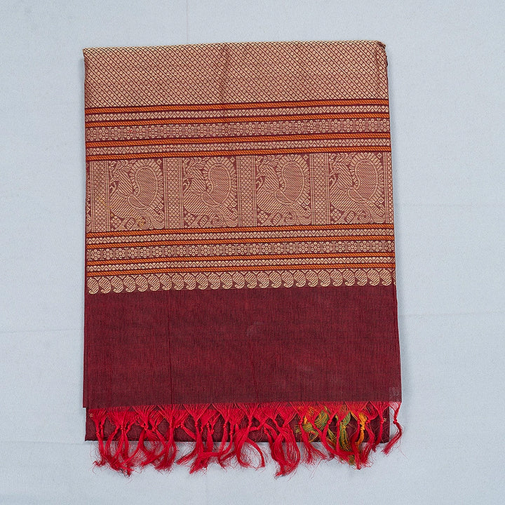 Hayagrivas Wine Maroon Handloom Kanchi Cotton Saree SSCBF132H24-1