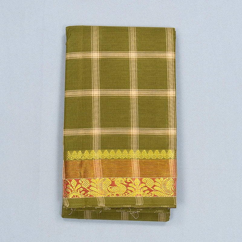 Hayagrivas Olive Green Handloom Chettinad Cotton Saree SSCBF134H2-58