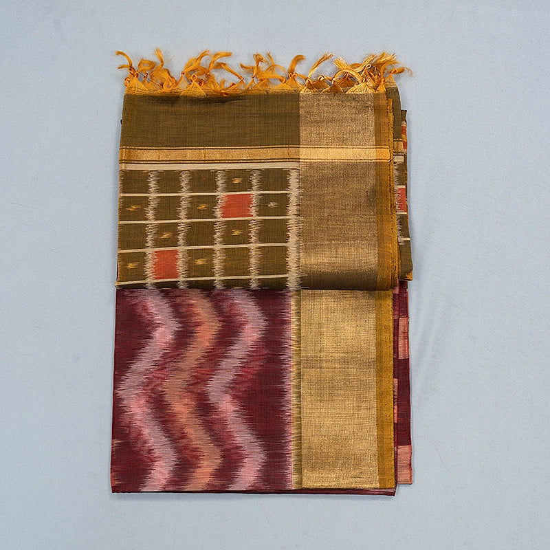 Hayagrivas Maroon Ikkat Kora Silk Cotton Saree SSCBF155H1-11
